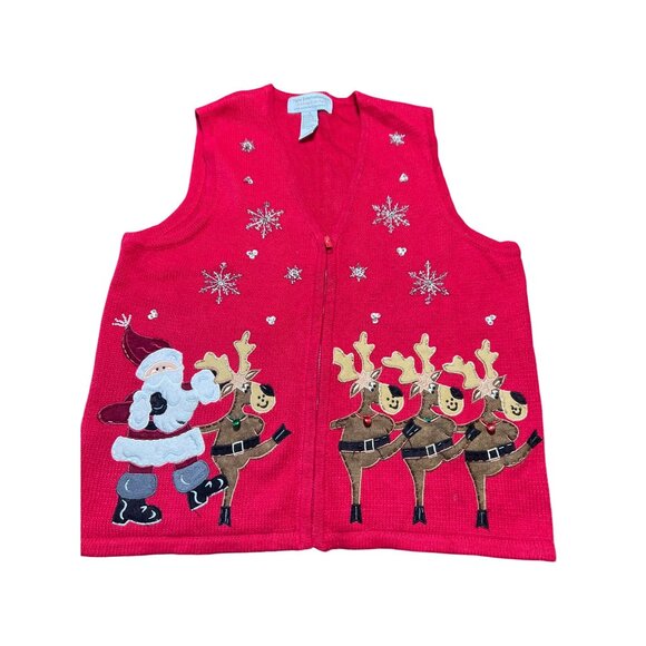 Tiara International Ugly Christmas Collection Red Vest Santa Reindeer Size M - Picture 1 of 6